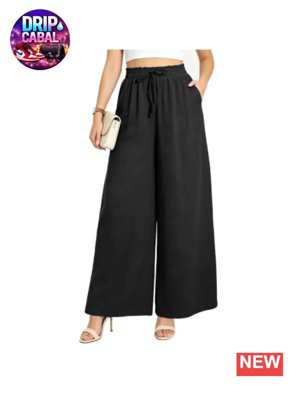 Women's High Waist Wide Leg Flowy Palazzo Pants with Pockets 100% Polyester